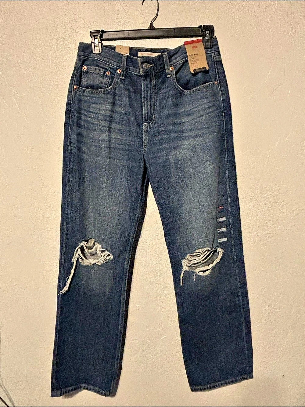 Levi's Low Pro Straight Jeans Distressed Blue Waist 30